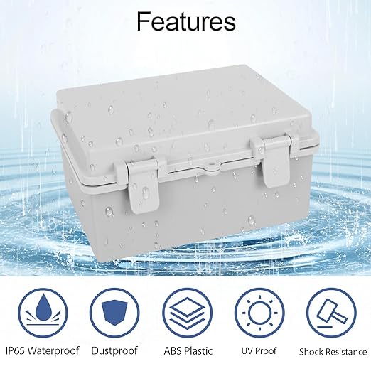 Junction Box ABS Plastic IP65 Waterproof Dustproof Universal Electrical Enclosure, Hinged Shell Outdoor and Indoor Usage Project Box, 8.7"x 6.7" x 4.3"(220x170x110mm), Grey - Image 3