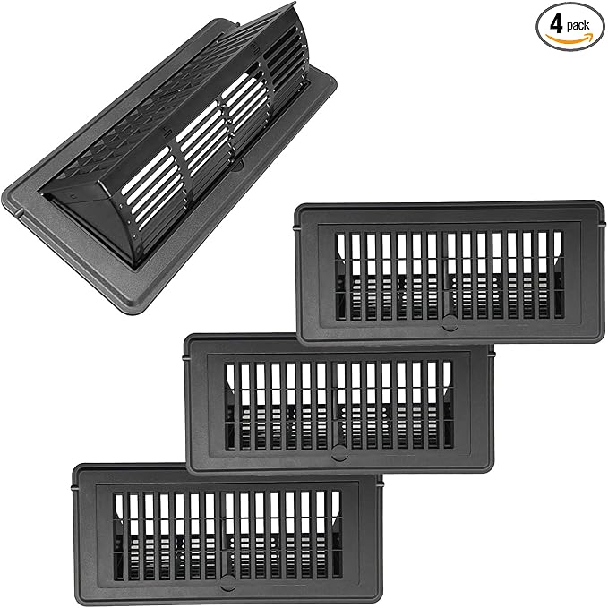 2-in-1 Vent Deflector for Home Floor, Strong Plastic, 4"x10“ Register Type of Deflector, POP up Damper Vent Directional Cover, Floor Air Vent Deflector Under Curtain, Couch or Bed (Black 4 Pack) by Unknown