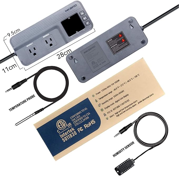 Inkbird Temperature and Humidity Controller ITC-608T Pre-Wired Dual Stage Thermostat 120VAC 15A 1800W ETL Listed Mushroom Greenhouse Homebrew - Image 2