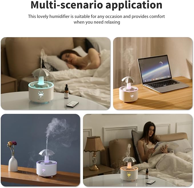Humidifiers for Bedroom,Aromatherapy Essential Oils Diffuser,Quiet Ultrasonic Clouds and Cool Mist Humidifier, 7 Colors Breathing LED Light,Rotating Umbrella Rain Drops,Ideal Holiday Gifts for Home - Image 8