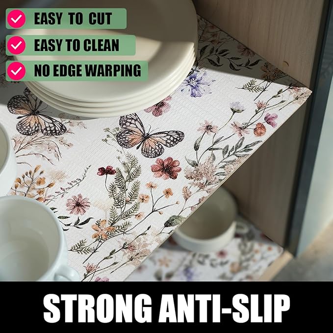 Floral Shelf Liners Non Adhesive and Strong Non-Slip Shelf and Drawer Liners for Kitchen Cabinet Wire Fridge, Waterproof Shelf Drawer Liner,Easy to Clean,12IN x 10FT - Image 2