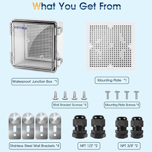 Waterproof Outdoor Project ABS Plastic Junction Box IP67 Weatherproof Dustproof Enclosure with Hinged Cover, Mounting Plate,Wall Brackets for Power Project (Clear, 5.9"x5.9"x3.5") - Image 7