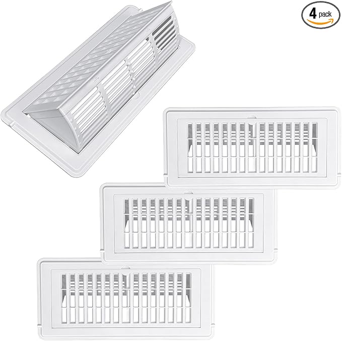 2-in-1 Vent Deflector for Home Floor, Strong Plastic, 4"x10“ Register Type of Deflector, POP up Damper Vent Directional Cover, Floor Air Vent Deflector Under Curtain, Couch or Bed (White, 4Pack) by Unknown