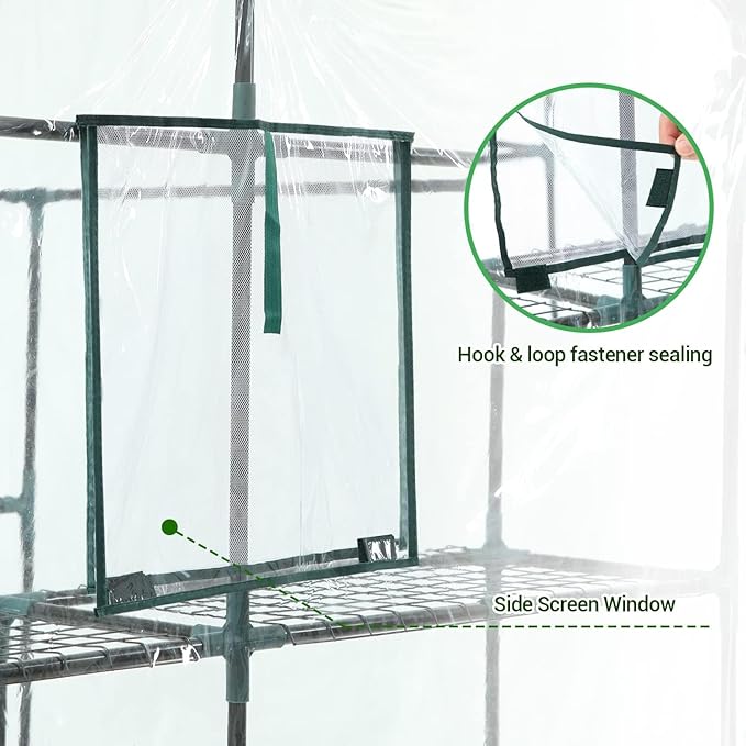 Ohuhu Plastic Greenhouse for Outdoors: Portable Walk in Plant Green House with Improved Transparent PVC Cover, 3 Tiers 12 Shelves Stands Small Greenhouses Backyard Green Houses for Outside Heavy Duty - Image 4
