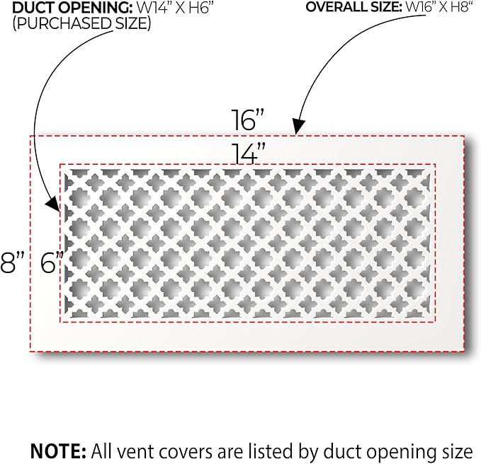 SABA Home Decor Air Vent Cover Grille - Acrylic Plexiglass 6 x 14 Duct Opening, 8 x 16 Overall White Finish Decorative Covers for Walls & Ceilings NOT for Floor USE, Venetian - Image 2