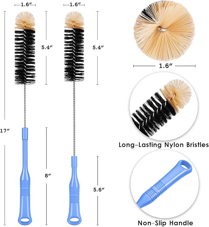 Bottle Cleaning Brush, 17 Inches Extra Long Handle Water Bottle Brush, Flexible Bendable Cleaner for Washing Narrow Neck Bottles, Wine Decanter, Kombucha, Pipes, Beer Brewing Supplies, 2 Pack - Image 4