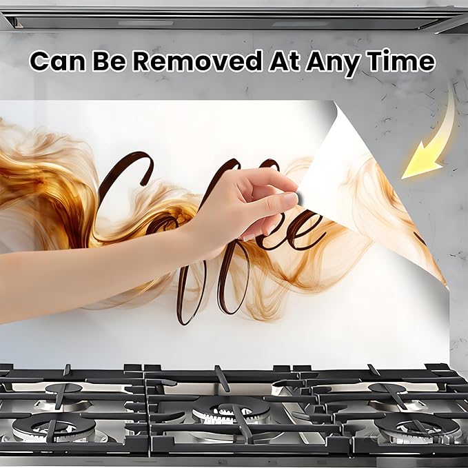 NYZE Kitchen Backsplash Stickers Waterproof Stove Backsplash Protector, 30 X 16 inch Removable Kitchen Wallpaper with Wall Art Decor for Stove Cooking Area(Coffee) - Image 4