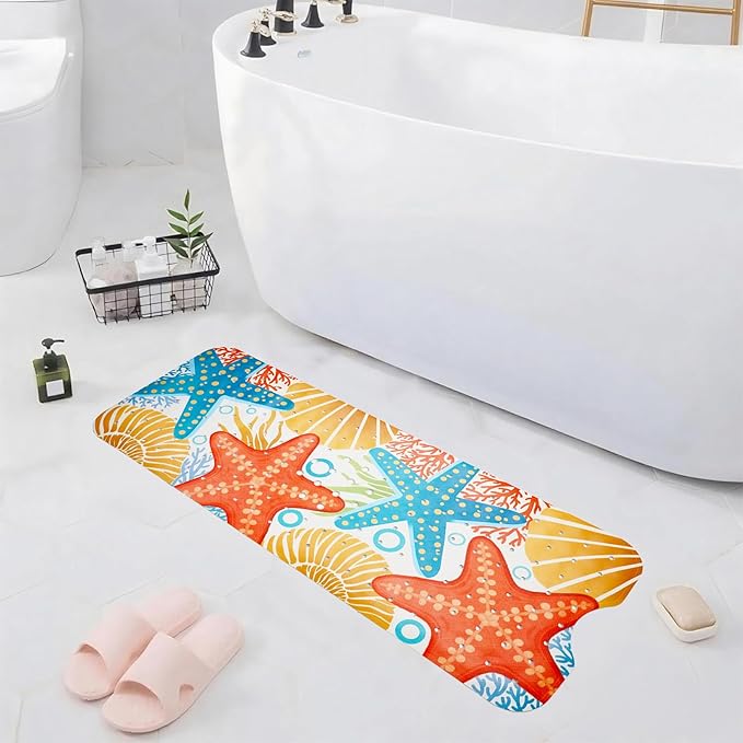 Ocean Bathtub Mat Non Slip, Cute Baby Bath Mat for Tub Rubber Tub Mat, Starfish Seashells Toddler Kids Bath Mats for Bathroom Anti Slip Shower Mat with Suction and Drain Holes Machine Washable,40″x16″ - Image 7