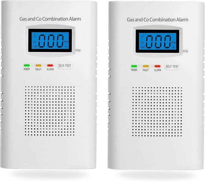 2 Pack Combination Gas & Carbon Monoxide Detectors - Plug in CO Alarm & Natural Gas Detector with Digital Display, CO Detector & Combustible Gas Detector for Home, Easy to Read by ProductCategory