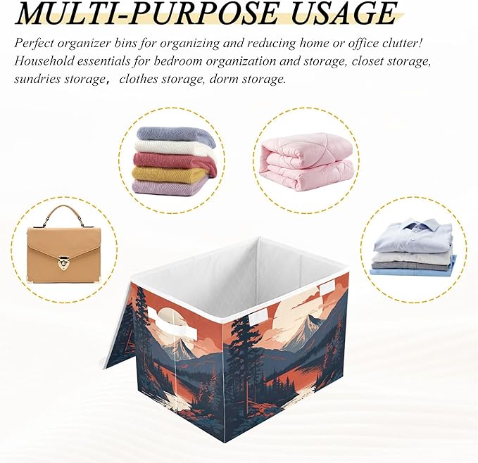 xigua Mountains Trees Storage Bins with Lids and Carrying Handle,Foldable Storage Boxes Organizer Containers Baskets Cube with Cover for Home Bedroom Closet Office - Image 7