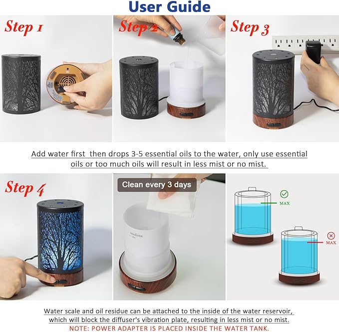 Oil Diffuser with Essential Oils Set – Aromatherapy Diffuser 150ml with 6 Essential Oils Set, Diffuser for Essential Oils, Auto Off Protection 7 Colors Night Light Gifts for Mom(Diffuser & Oils Set) - Image 7