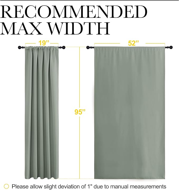 NICETOWN Window Curtains Blackout Drapes - Thermal Insulated Solid Rod Pocket Blackout Curtains/Draperies for Living Room (Sage Green, One Pair, 52 by 95-Inch) - Image 7