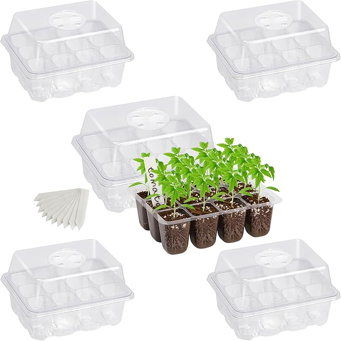 Bonviee 5-Pack Seed Starter Trays for Indoor Germination – Humidity Dome to Regulate Temperature & Humidity, Clear Tray for Root Observation, Drain Holes to Prevent Overwatering (5 Packs, Clear) by BonvieeDirect