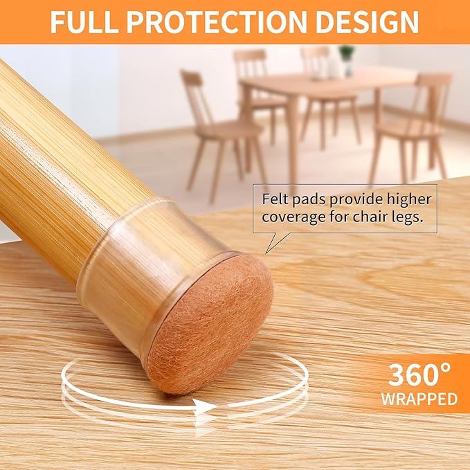 Ezprotekt 8 Pcs Extra Large Chair Leg Protectors with Felt, Silicone Felt Furniture Pads, Floor Protectors for Chair, Bar Stools Leg Protectors Caps, Table Leg Cups Covers (XL Fit: 1.4"-1.65", Clear) - Image 3