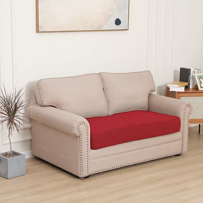 Easy-Going Stretch Loveseat Cushion Cover Sofa Cushion Furniture Protector Sofa Seat Sofa Slipcover Sofa Cover Soft Flexibility with Elastic Bottom(Loveseat Cushion, Christmas Red) - Image 2