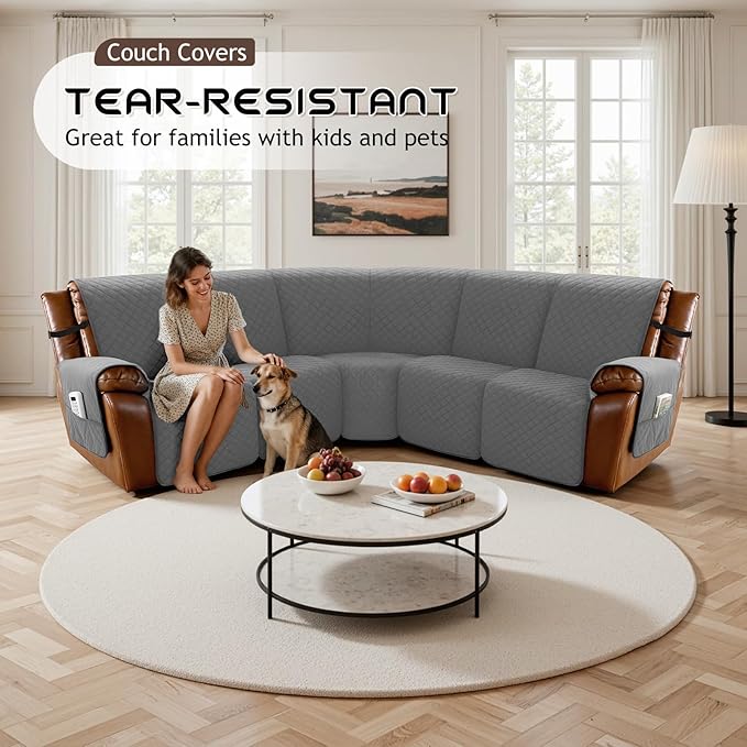 Arfntevss Waterproof Recliner Sectional Couch Covers for Reclining Sectional L Shape Sofa Cover Non Slip Washable Recliner L Shaped Slipcover Dog Additional Seat Protector (1 Seat Cover, Dark Gray) - Image 7