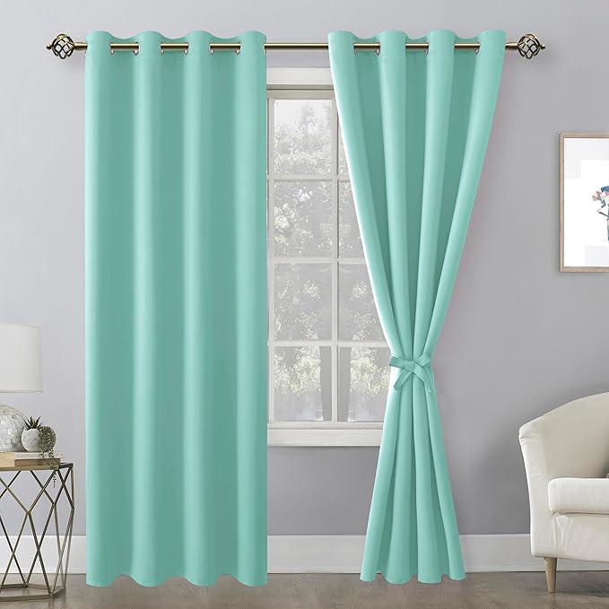 Hiasan Blackout Curtains for Bedroom, 52 x 84 Inches Long - Thermal Insulated & Energy Saving Window Curtains for Living Room, 2 Drape Panels Sewn with Tiebacks, Aqua - Image 2