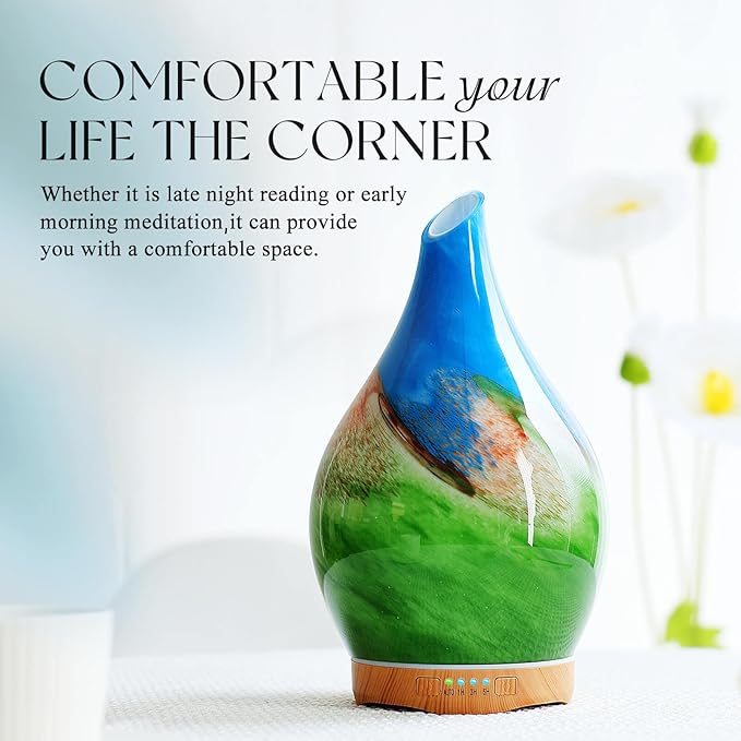 Porseme 280ml Essential Oil Diffuser Glass Color Changing Aroma Air Diffusers Aromatherapy Ultrasonic Cool Mist Humidifier 7 Running Hours Waterless Auto-Off for Sleeping, Yoga, Office (Blue Grass) - Image 5