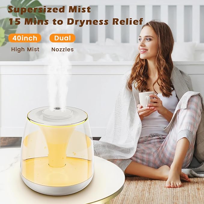 Humidifiers for Bedroom, 3 L Cool Mist Top-Fill 40H Super Long Time, 23dB Quiet, Baby Humidifier, Oil Diffuser for Large Room, Plants, Nursery, Office, 7 Color Light Ultrasonic (white) - Image 2