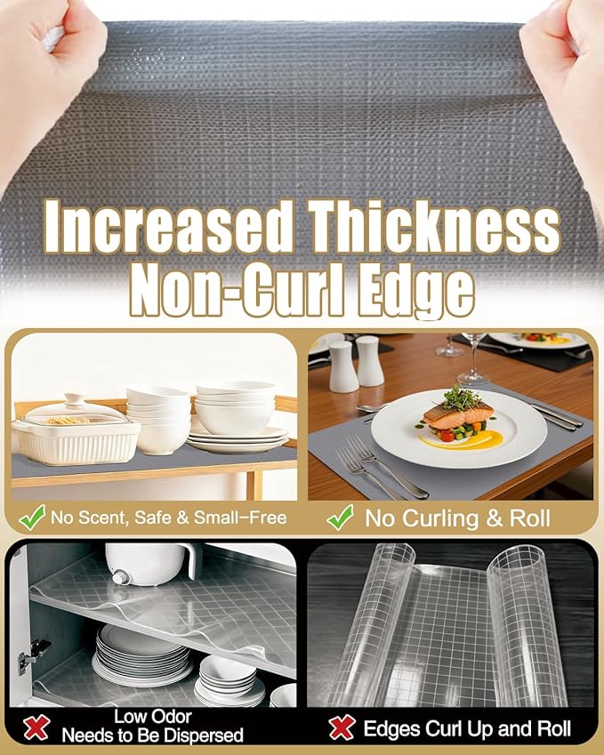 Shelf Liners for Kitchen Cabinets Non-Adhesive, Non-Slip Thickened Shelf Paper Waterproof Washable for Drawer Dresser Pantry Shelve Bathroom Protector Liner - Image 4