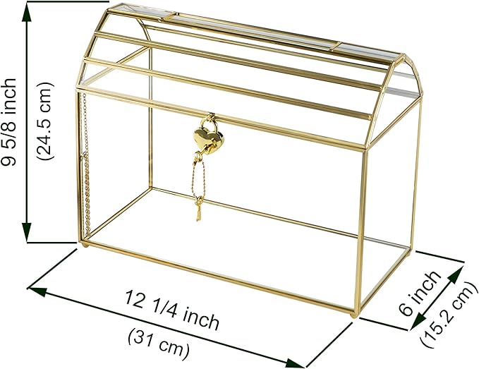 Wedding Card Box with Slot, 12.2'' Large Glass Card Boxes for Reception, Gold Cards Holder, Clear Decorative Storage Box with Lock for Baby Shower, Birthday Party, Christmas, Bridal Shower - Image 6