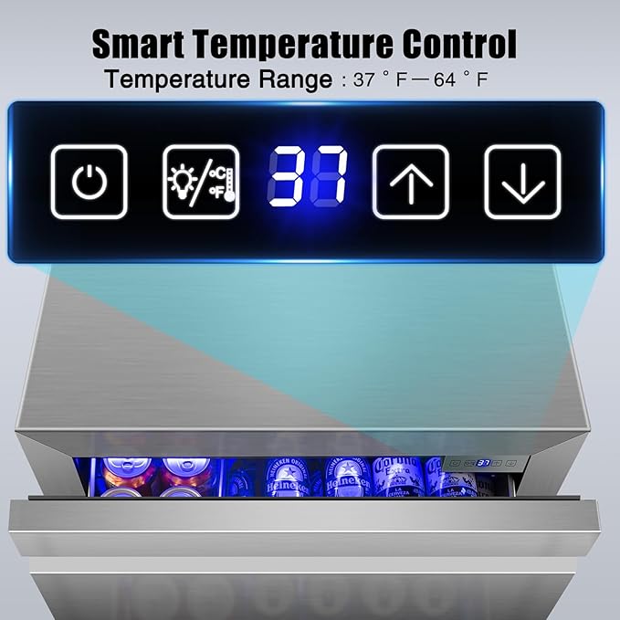 24 Inch Upgraded Three-Drawer Beverage Fridge, Weather Proof Outdoor Stainless Steel Beverage Refrigerator, Under Counter Built-in Beverage Cooler for Home & Commercial Use - Image 4