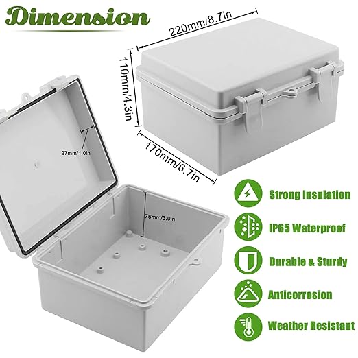 Sunnyglade ABS Plastic Dustproof Waterproof IP65 Junction Box Universal Durable Electrical Project Enclosure with Lock (6.7"x8.7"x4.3") - Image 3