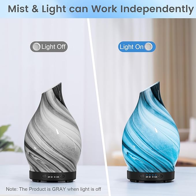 Essential Oil Diffuser, 120ML Glass Aromatherapy Diffuser with Auto Shut-Off and 7 Color LED Lights, Ultrasonic Mist Humidifier with 4 Timer for Home Office Bedroom (Gray Wave) - Image 3
