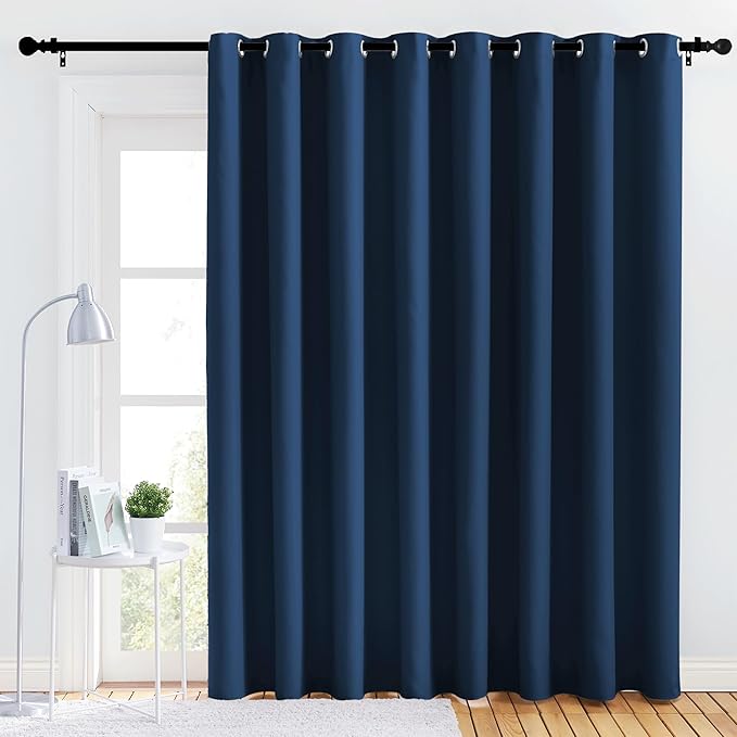 NICETOWN Bedroom Blackout Curtain Panel - (120 inches by 108 inch, Moroccan Blue, 1 PC) Energy Saving Thermal Insulated Grommet Blackout Drapery for Patio, Room Divider Curtain by NICETOWN