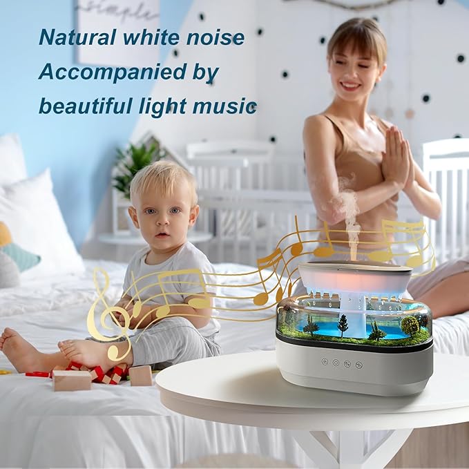 Rain Diffuser 250ML Essential Oil Diffuser, Cloud Humidifier Rain Water Drip Humidifier with Drip Music Micro Landscape Ultrasonic Diffuser for Bedroom (White) - Image 4