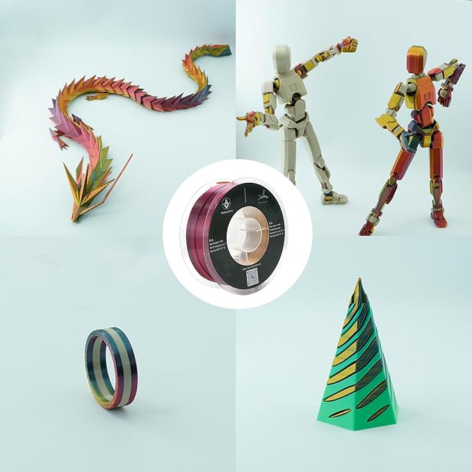 PLA 3D Printer Filament, Triple Color Silk PLA Filament, Dimensional Accuracy +/- 0.02 mm, 1 kg Spool(2.2lbs), 1.75 mm, Red Gold Black - Image 2