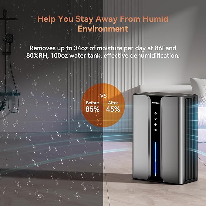Home Dehumidifier with Drain Hose, (950 sq.ft) 95oz Quiet dehumidifier for Bathroom Bedroom, with Air Reusable Filter Indoor deshumidificador for Basement RV Closet - Image 3
