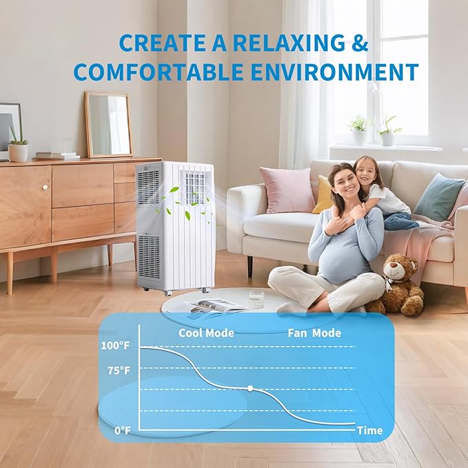 Portable Air Conditioners, Cool up to 350 Sq. Ft, 8,000 BTU 3-in-1 Movable AC for Bedroom with Dehumidifier, Fan, Sleep Mode, 24H Timer, Remote Control, and Window Installation Kit Included - Image 4