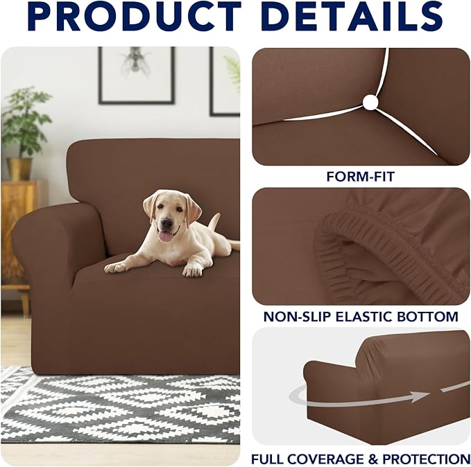 PureFit 100% Dual Waterproof Couch Cover Slipcovers for Couches and Sofas - Stretch Non Slip Fleece Sofa Covers Washable, Leakproof Furniture Protector for Kids, Pets, Dog (Chair, Brown) - Image 4