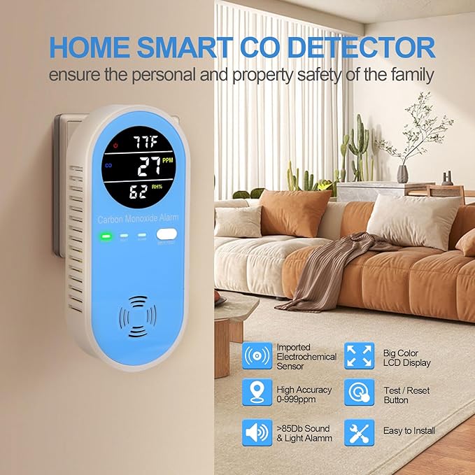 Plug-in Carbon Monoxide Detector with Real-Time CO Display & Temperature/Humidity Monitor, Plug-in CO Alarm for Home, RV, Apartment, Indoor Air Safety 2-Pack - Image 3