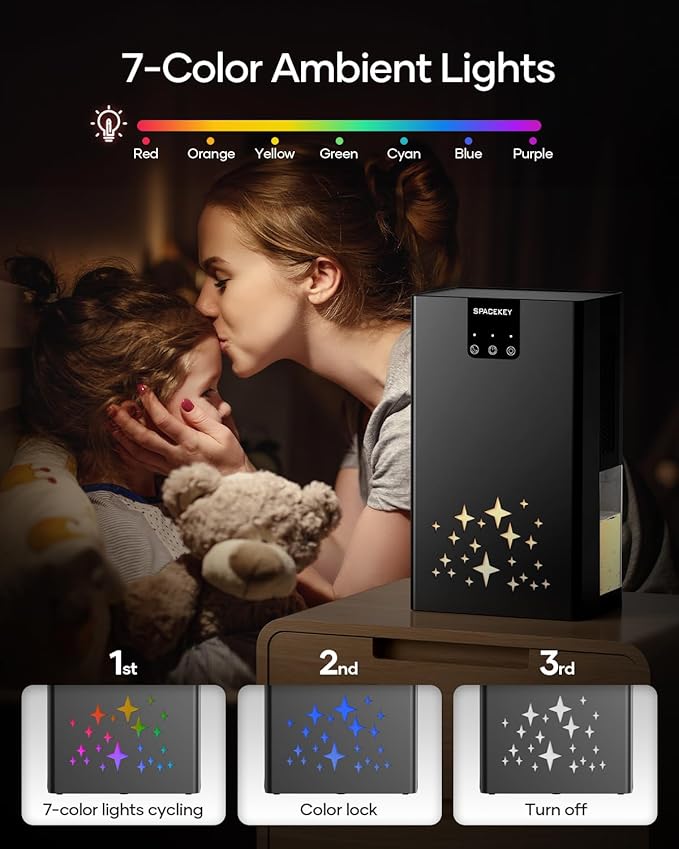 Dehumidifier, 95 OZ Water Tank Dehumidifiers for Home, 1000 sq. ft. Dehumidifier for Basement Bathroom Bedroom with Auto Shut Off, 7 Colors LED Light, Quiet Dehumidifiers with Sleep Mode, Black - Image 7