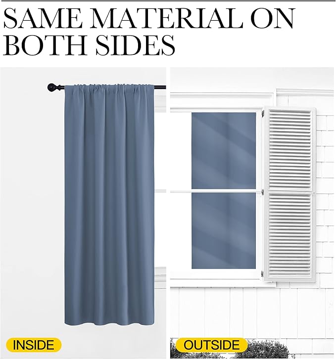 NICETOWN Blackout Curtains Window Draperies - Window Treatment Thermal Insulated Solid Room Darkening Drapes for Bedroom (Stone Blue, Set of 2 Panels, 52 by 95 inches Long) - Image 6