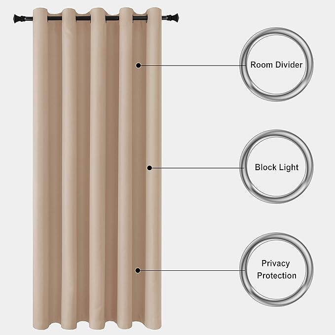 DWCN Blackout Curtain Room Divider Thermal Panel with Grommet Top for Bedroom Partition, Patio Sliding Door Curtains - Extra Wide Curtains for Glass Door, 6.7ft Wide x 7ft Tall, Beige - Image 4