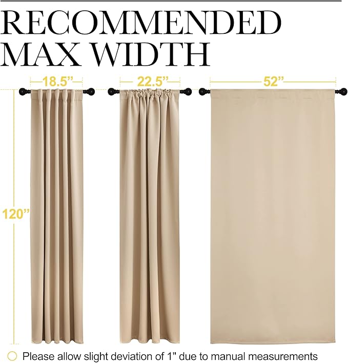 NICETOWN Blackout Curtains - Biscotti Beige Color, Double Panels, W52 x L120, Blackout Draperies for Large Window - Image 7