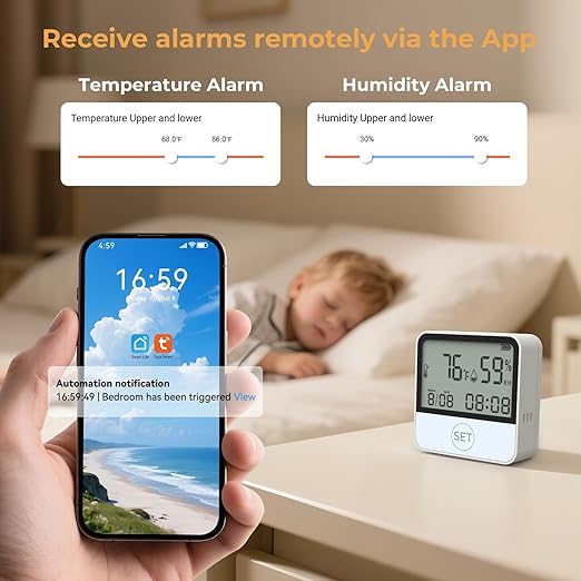 4 in 1 WiFi Thermometer Humidity Meter Baby Thermometer Hygrometer with Remote App Control Digital Temperature and Humidity Sensor for House Wine Cellar Greenhouse - Image 3