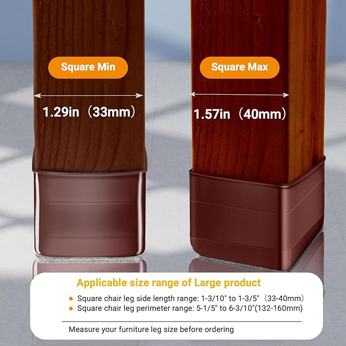 36Pcs Brown Square Chair Leg Floor Protectors, High Elastic Felt Furniture Pads for Hardwood Floors, Silicone Floor Protectors for Chairs, Chair Leg Caps Covers Socks(Large) - Image 4