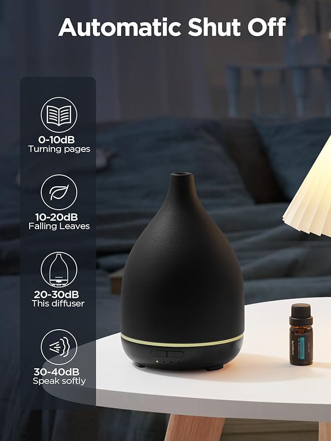 InnoGear Oil Diffuser, 300ML Ceramic Diffuser for Essential Oils Handcrafted Aromatherapy Diffuser Ultrasonic Cool Mist Humidifier with 4 Timers Waterless Auto Off for Room Office, Black - Image 6