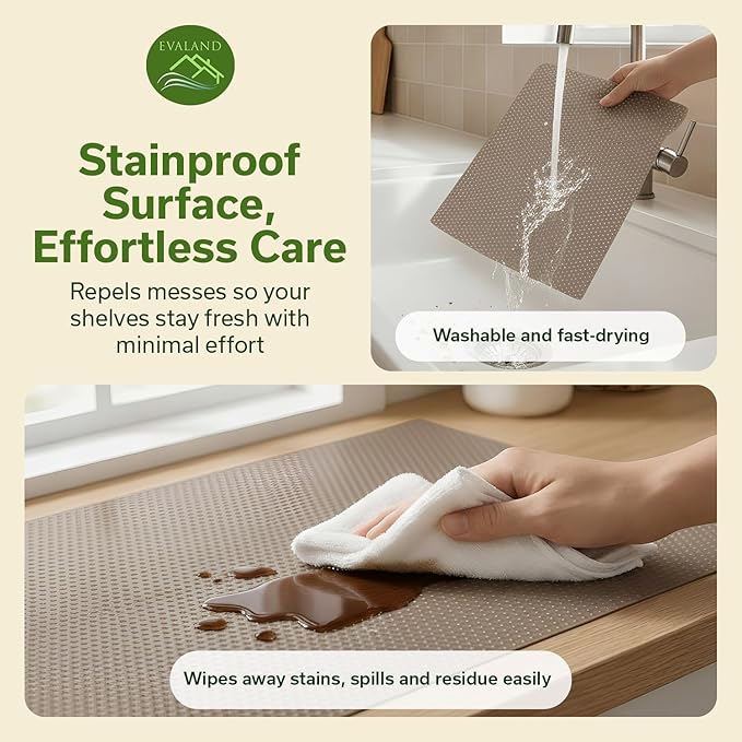 EVALAND Shelf Liners for Kitchen Cabinets Non-Adhesive 17.7" x 33 FT Beige Drawer Liner Non Slip, Washable Cabinet Liner, Waterproof Shelf Liners for Cabinets, Refrigerator Bathroom Pantry Cabinet Mat - Image 6