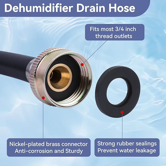 5 Feet Dehumidifier Drain Hose, 3/4 Inch FHT Connection, Brass Interface to Prevent Water Leakage, Hose Replacement Suitable for the Majority of Dehumidifiers - Image 3