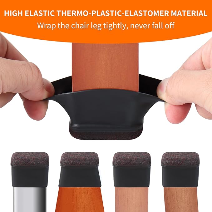 Ezprotekt 24 Pcs Rectangle Black Silicone Chair Leg Floor Protectors Caps, Rectangle Felt Chair Leg Covers Cups for Desk Chair Table - Anti- Scratches and No Noise (Fit L :1.3-1.7", W: 0.9-1.2") - Image 3