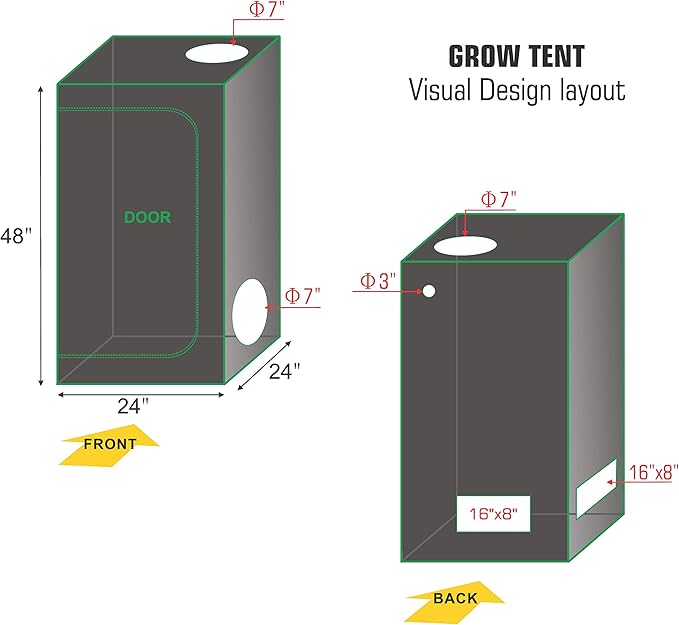 Hydroponic 24"X24"X48" Indoor Grow Tent Kit W/Analog Timer+Humidity Monitor+Bonsai Shear+5'X15' Net Treill+Grow Light Hangers for Indoor Plant Growing (24"X24"X48") - Image 3