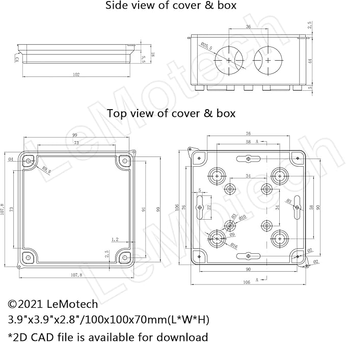 LeMotech ABS Plastic Dustproof Waterproof IP65 Junction Box Universal Electrical Project Enclosure White, Outer Size 3.9 x 3.9 x 2.8 inch (100 x 100 x 70 mm) - Image 6
