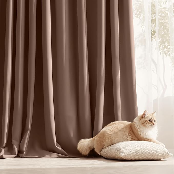 RYB HOME Extra Wide Outdoor Curtains for Patio Waterproof Tab Top Heavy Duty Thermal Insulated in Summer Full Coverage Privacy for Porch, Gazebo & Pergola, W100 x L108, Mocha, 1 Panel - Image 5