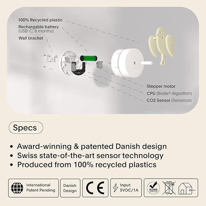 Birdie 2.0 - Design Indoor CO2 Monitor - Air Quality Meter for Home & Office - Modern Interior Decor - Visual Air Quality Sensor for Fresh Air - Wall Mounted - Swiss Sensor Technology-Dune, FullBirdie - Image 5