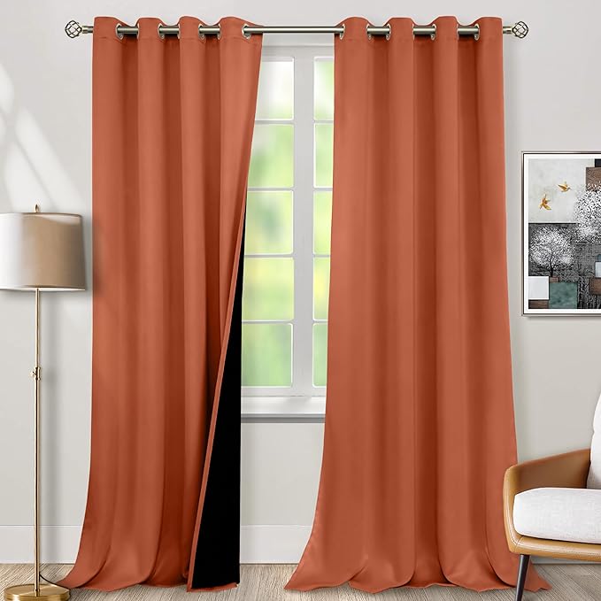 BGment Thermal Insulated 100% Blackout Curtains 90 Inch Length 2 Panels, Total Light Blocking Curtains for Bedroom, Grommet Window Drapes with Thick Black Liner, 52 Inch Wide Each Panel, Terracotta by BGment